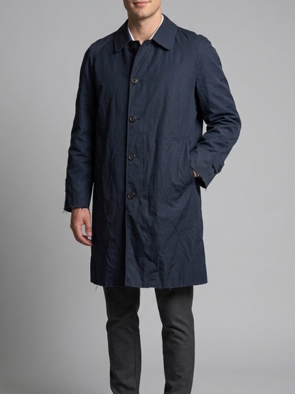 Vintage Aquascutum Aqua 5 Raincoat Dark Navy Mac Trench Coat England 42 L